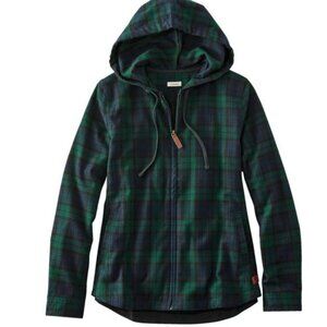 LL Bean Women's Scotch Plaid Flannel Shirt Relaxed Zip Hoodie MSRP $70